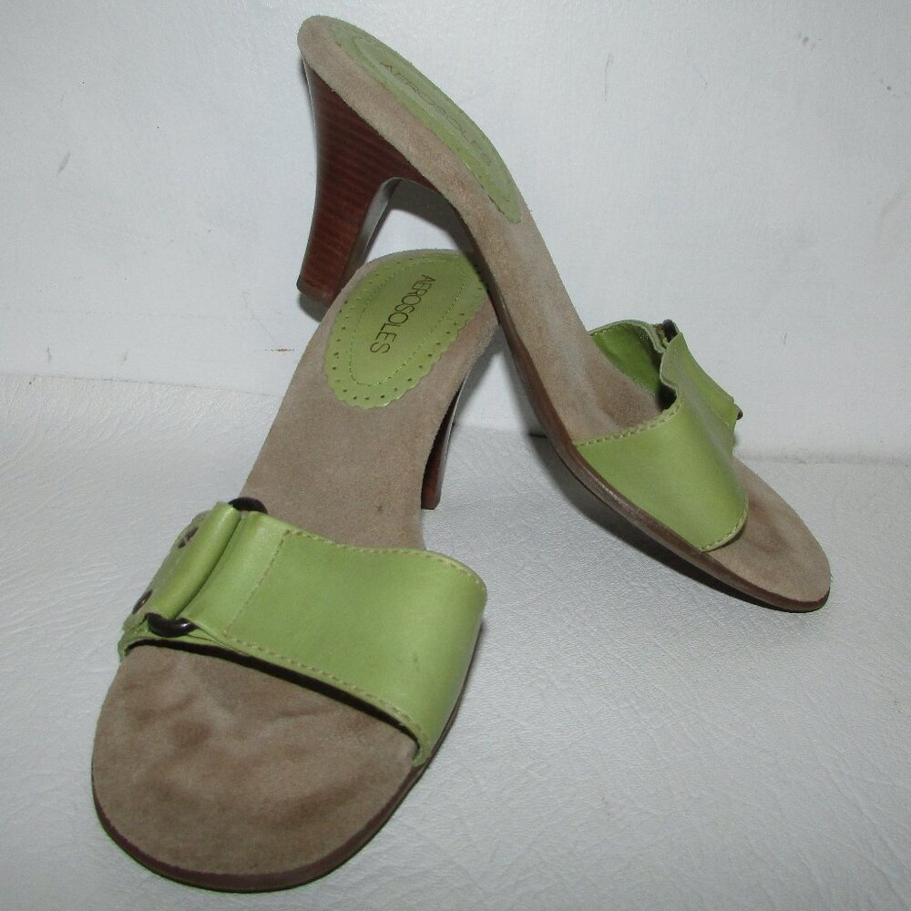 Aerosoles Leather Wooden Heel Slide Mules - Sz 6.5